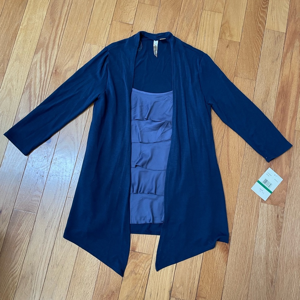 Eyeshadow, 3/4 cardigan with attached silky attached camisole